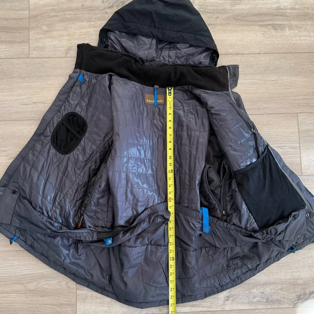 Field Gear Blk/Gray Winter Hooded‎ Full Zip Water-Resistant Jacket Insulated Lrg
